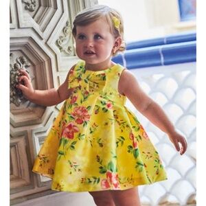 Abel & Lola Girls Yellow Floral Mikado Dress